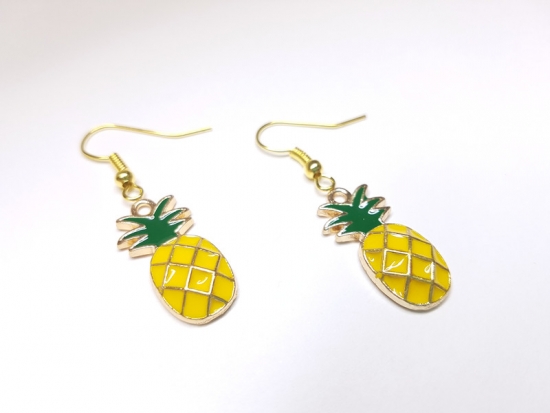 Ananas Ohrringe goldfarben gelb grün